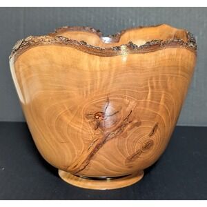 Hand Turned Bradford Pear Wood Bowl With Live Edge Gloss Finish Artist Signed